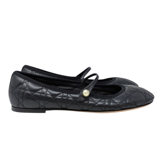 Christian Dior Cannage quilted ballet flat mary janes in black, size 41