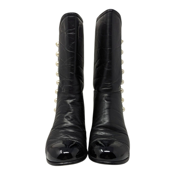 Chanel 2016 pearl button boots in black, size 36.5
