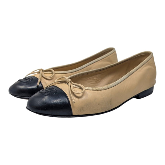 Chanel ballet flats in two tone beige black, size 37.5