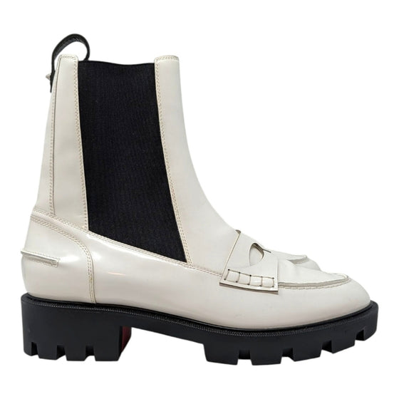 Christian Louboutin Montezu Chelsea Boot in White / Black, size 39
