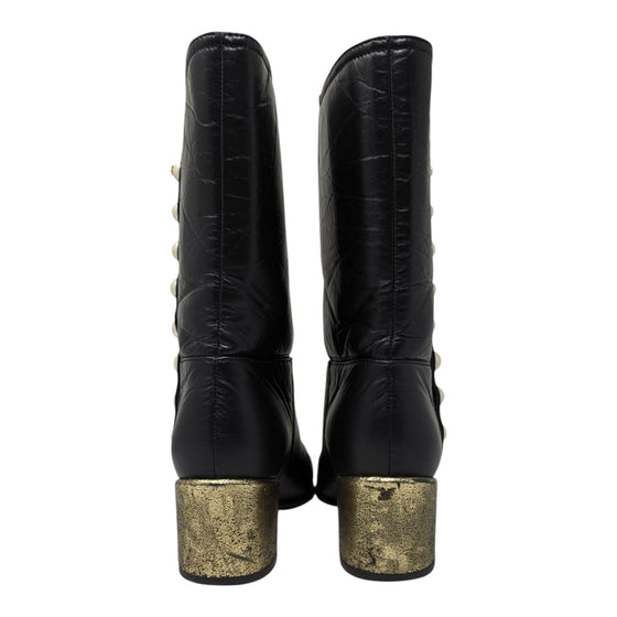 Chanel 2016 pearl button boots in black, size 36.5