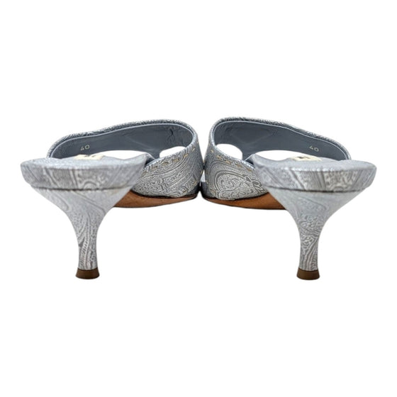 Vintage Prada Kitten Heel Flip Flops in Silver, size 40