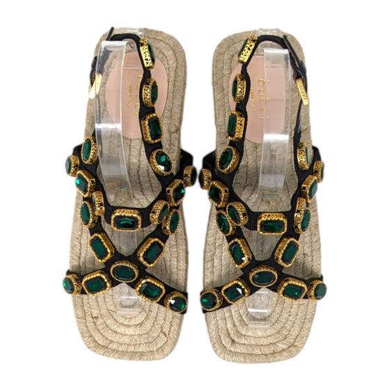 Gucci espadrille flat sandals in black, size 38.5